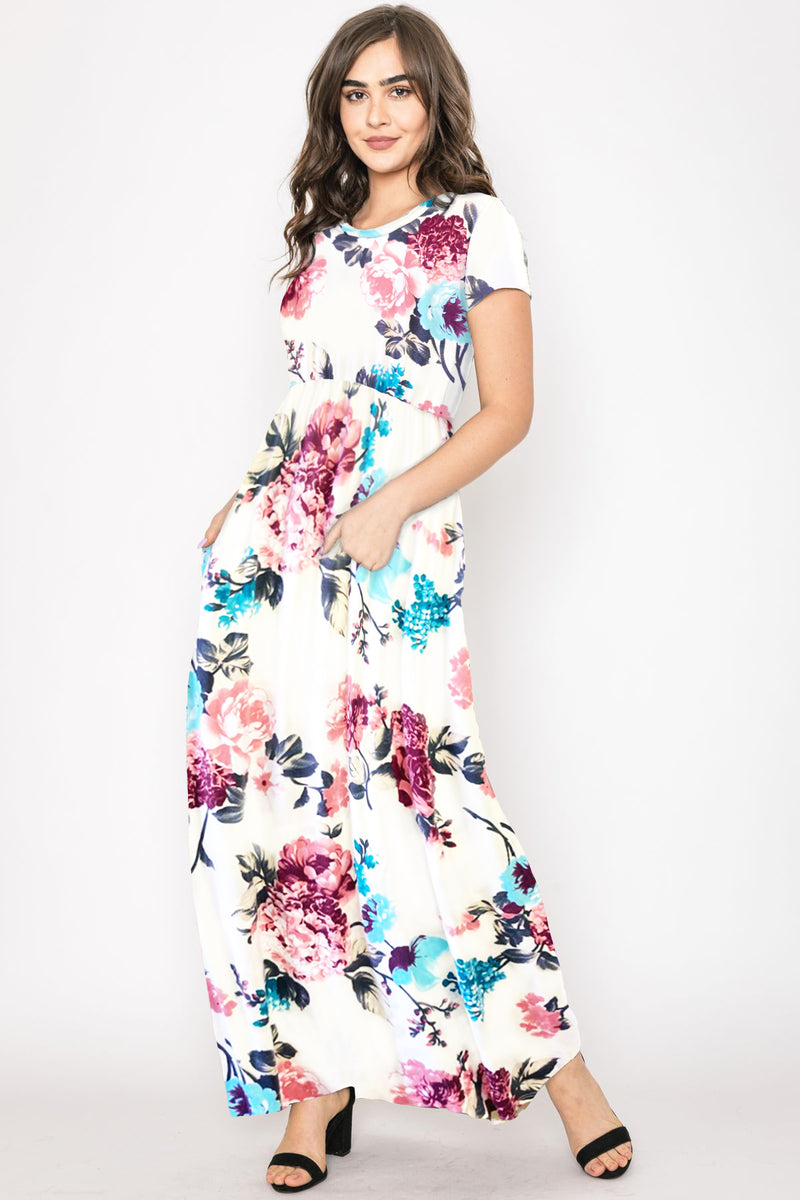 Eyes On You Floral Sleeveless Maxi Dress (Ivory/Blue)