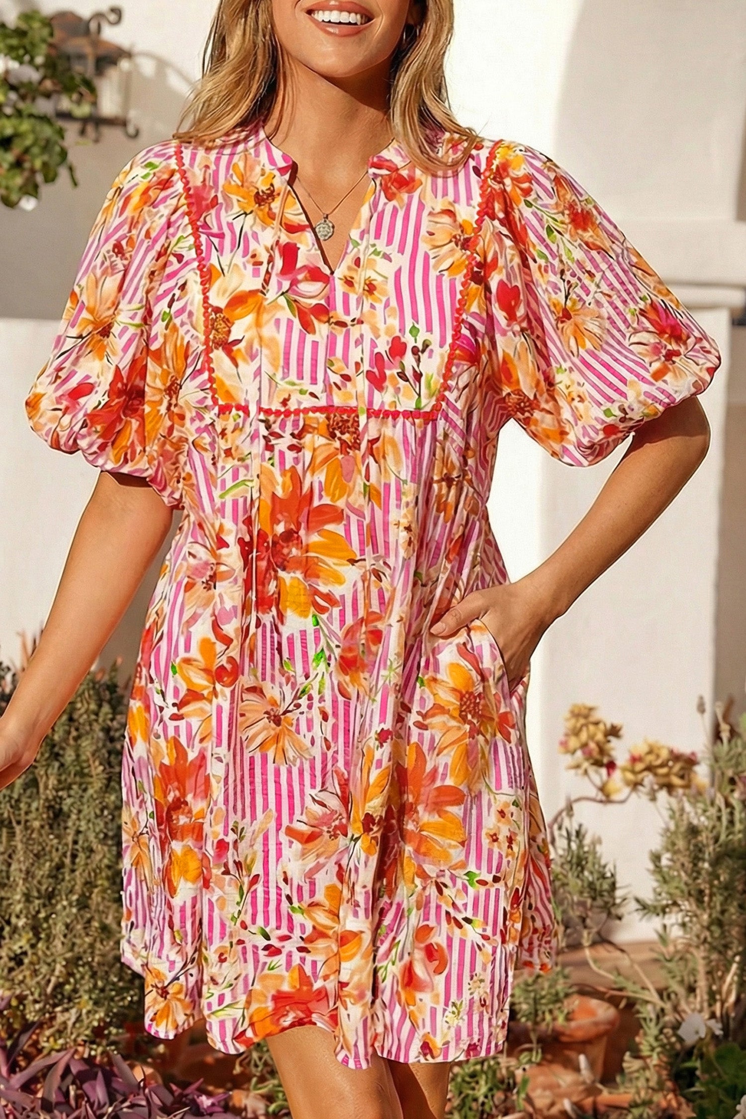 loose puff sleeve dress Textured Ruffled Puff Sleeve Loose Dress Charming Charlie