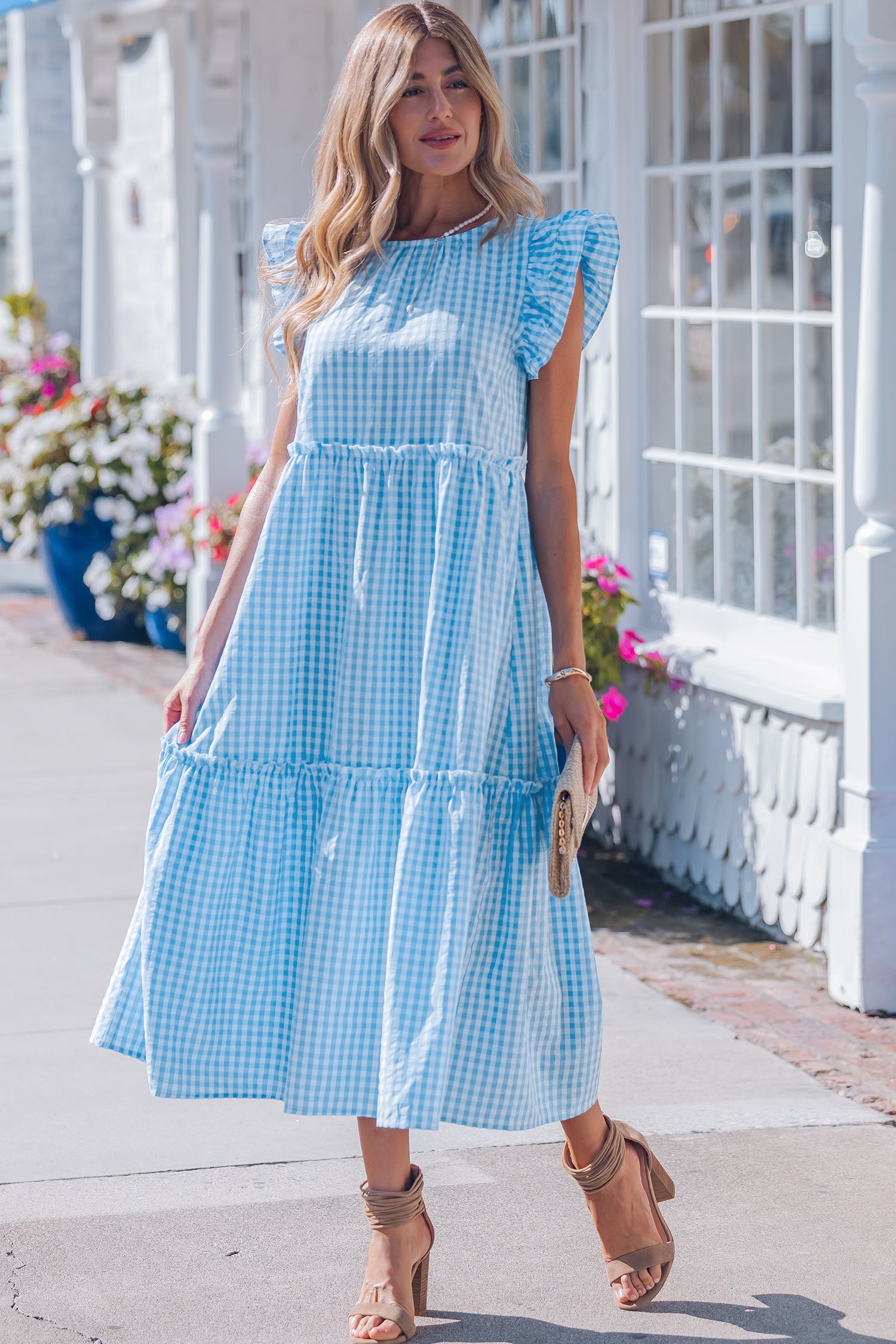 casual sky blue dress for women Light Blue Tiered Maxi Dress | Trendy Women's Dresses