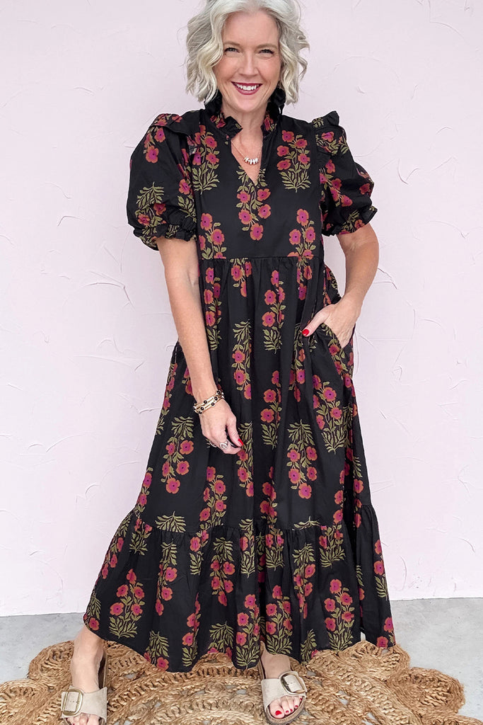 floral black dress with sleeves CUPSHE Women Fall Dresses for Women 2026 Mini Casual Black, S 40 Waist (in) 23 Black Floral Short Bubble Sleeve