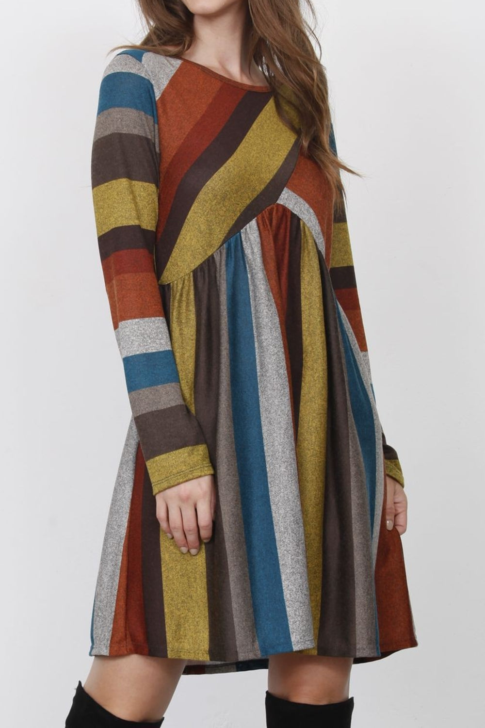 Mustard Burgundy Multi Stripe Cross Front Mini Dress Small