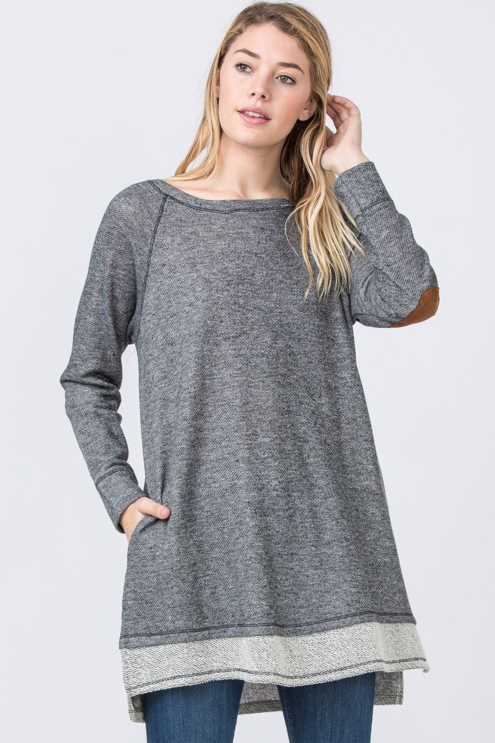 Charcoal Terry Elbow Patch Tunic – éloges