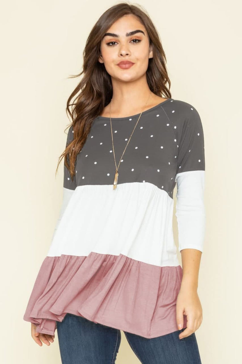 Charcoal Polka Dot & Pink Tiered Color Block Tunic_Plus – éloges