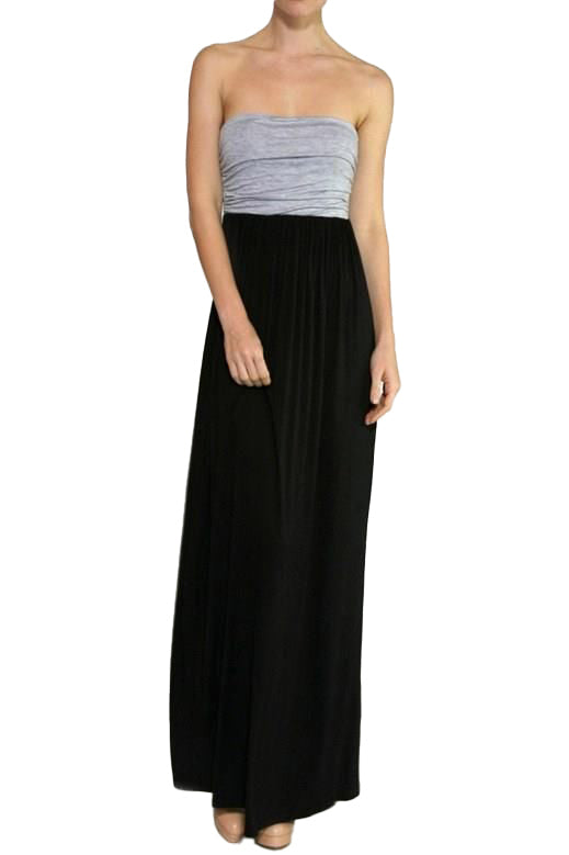 Grey & Black Two Tone Tube Top Maxi Dress Medium Grey & Black Two Tone Tube Top Maxi Dress Medium