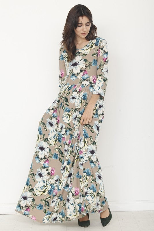 3 4 sleeve floral maxi dress 3/4 Sleeve Maxi Dresses for Women