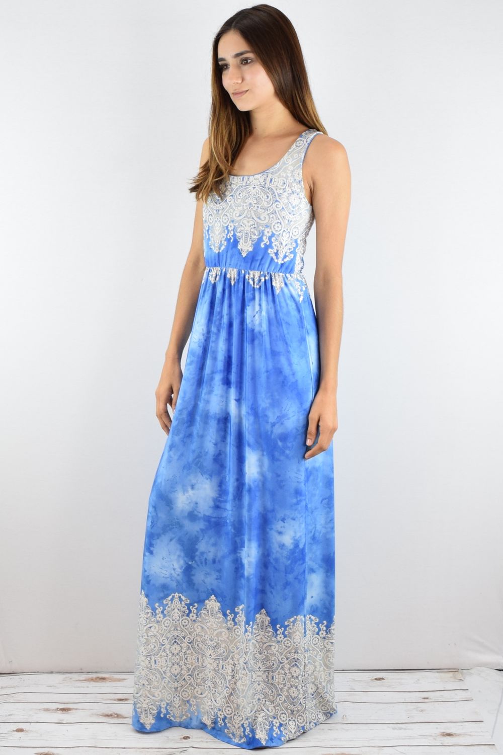 Blue Embroidered Tie Dye Maxi Dress Large Blue Embroidered Tie Dye Maxi Dress Large