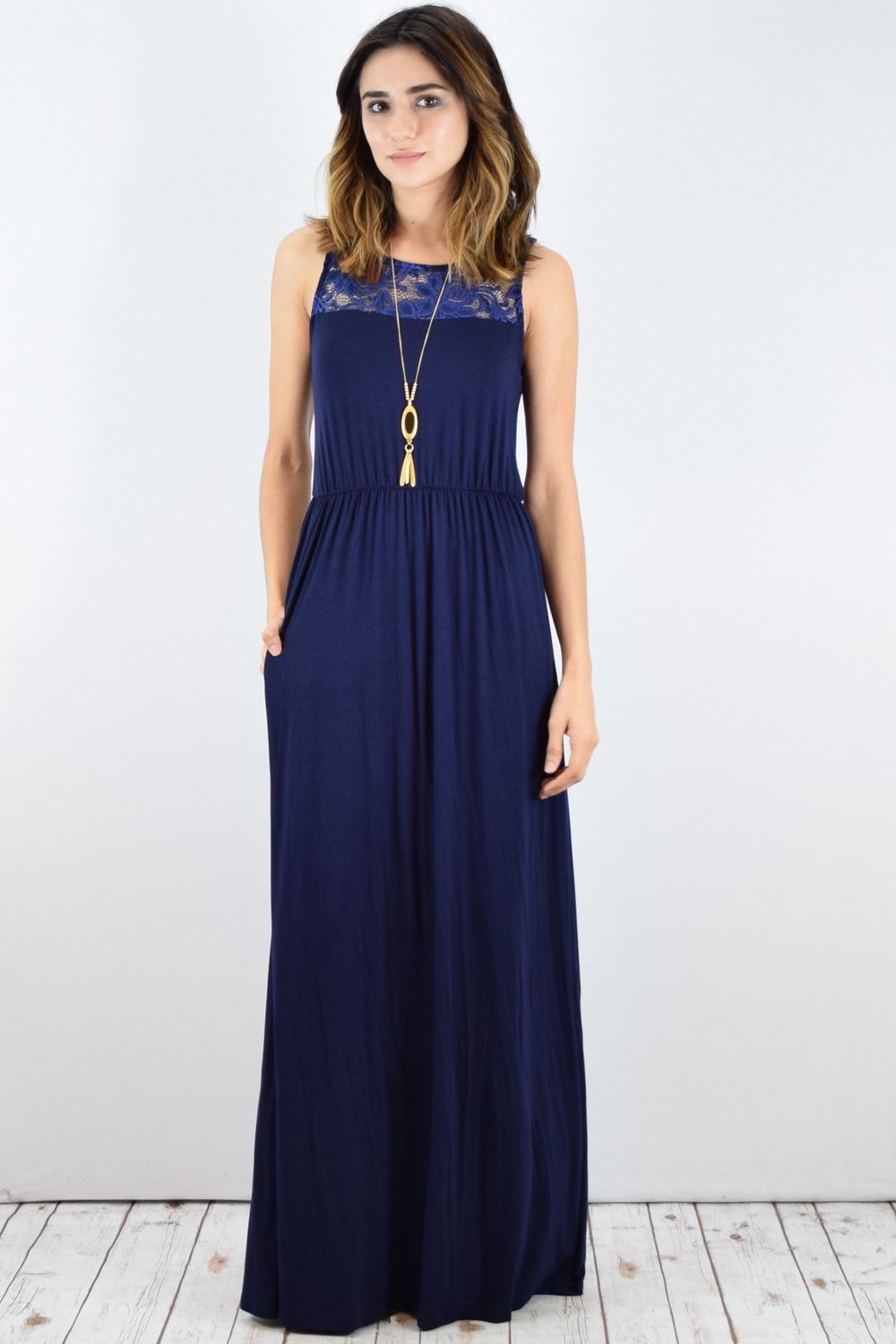 Navy Lace Illusion Neck-line Maxi Dress Small Navy Lace Illusion Neck-line Maxi Dress Small