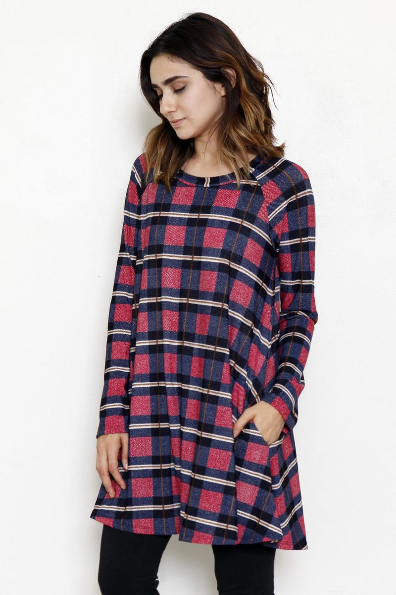 Navy Burgundy Plaid A Line Dress_M – éloges