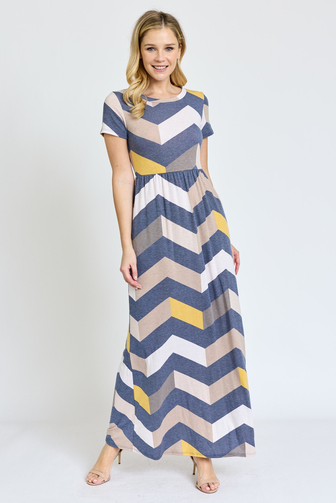 Chevron Short Sleeve Maxi Dress | S-3X Mustard / Medium Chevron Short Sleeve Maxi Dress | S-3X Mustard / Medium