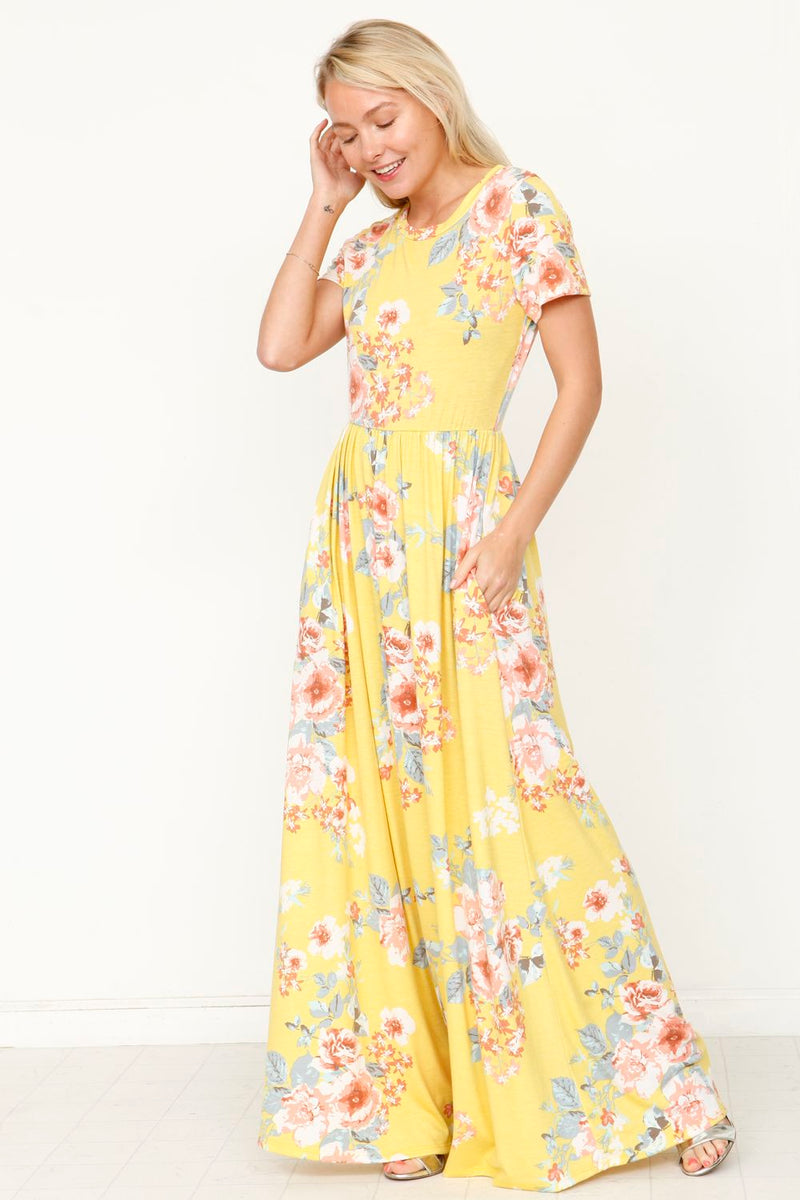 Yellow Floral Short Sleeve Maxi Dress – éloges