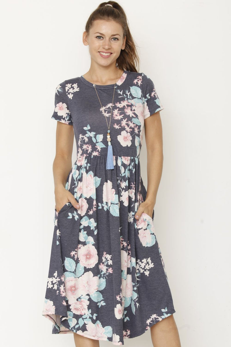 Vintage Navy Floral Midi Dress – éloges