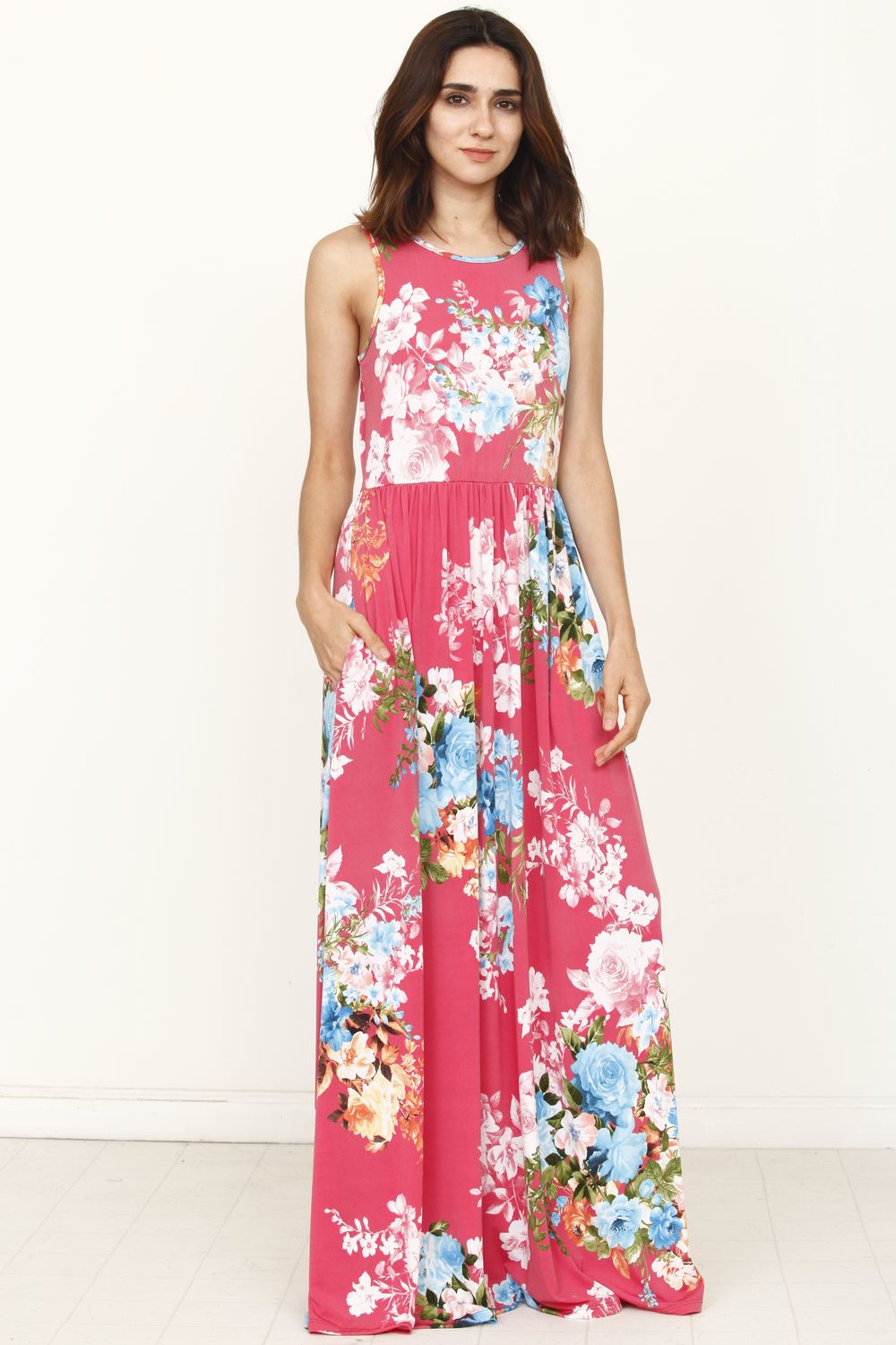 Sleeveless Dark Pink Floral Maxi Dress – éloges