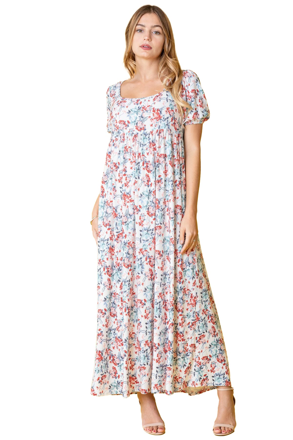 Eloges Women's Floral Puff Sleeve Empire Waist Maxi Dress loges Eloges Women's Floral Puff Sleeve Empire Waist Maxi Dress loges
