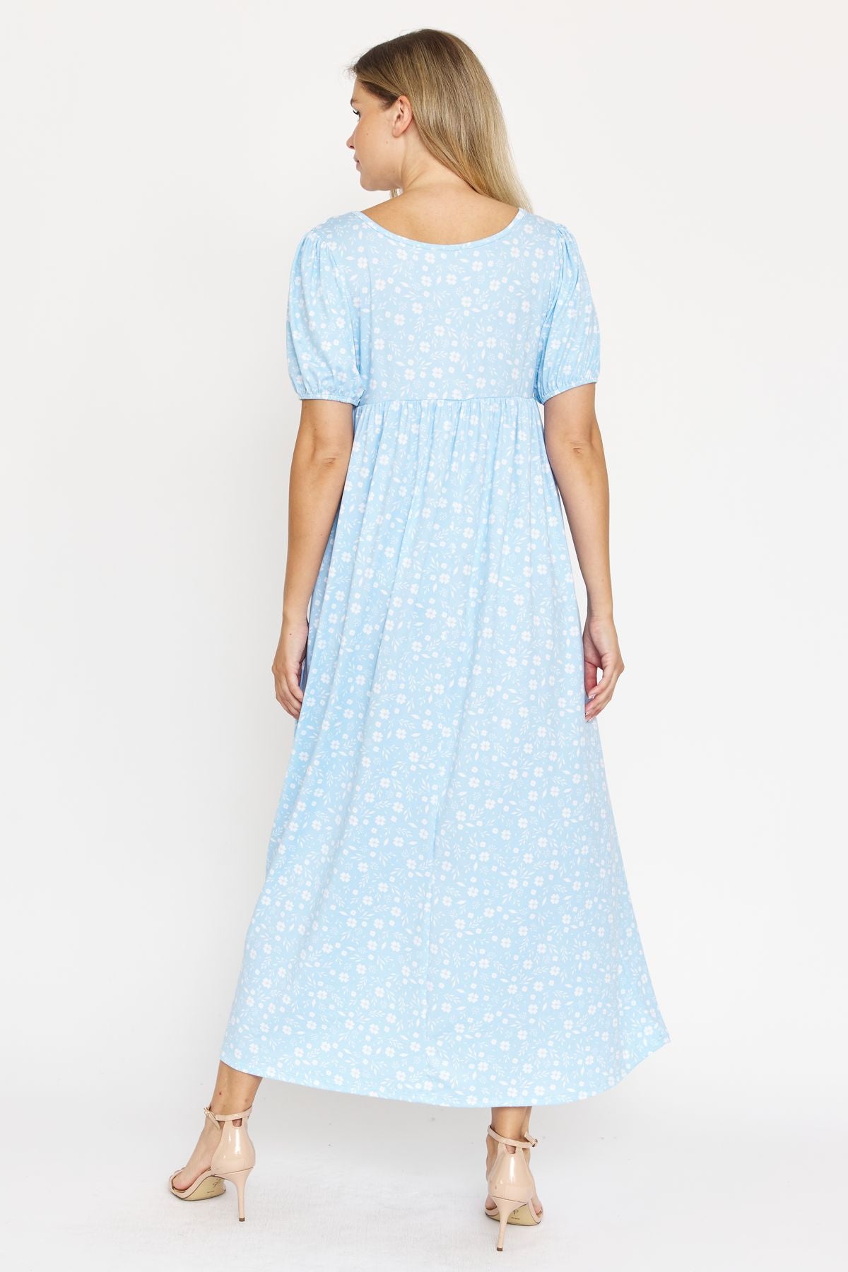 Blue Ditsy Floral Puff Sleeve Empire Waist Maxi Dress Medium Blue Ditsy Floral Puff Sleeve Empire Waist Maxi Dress Medium