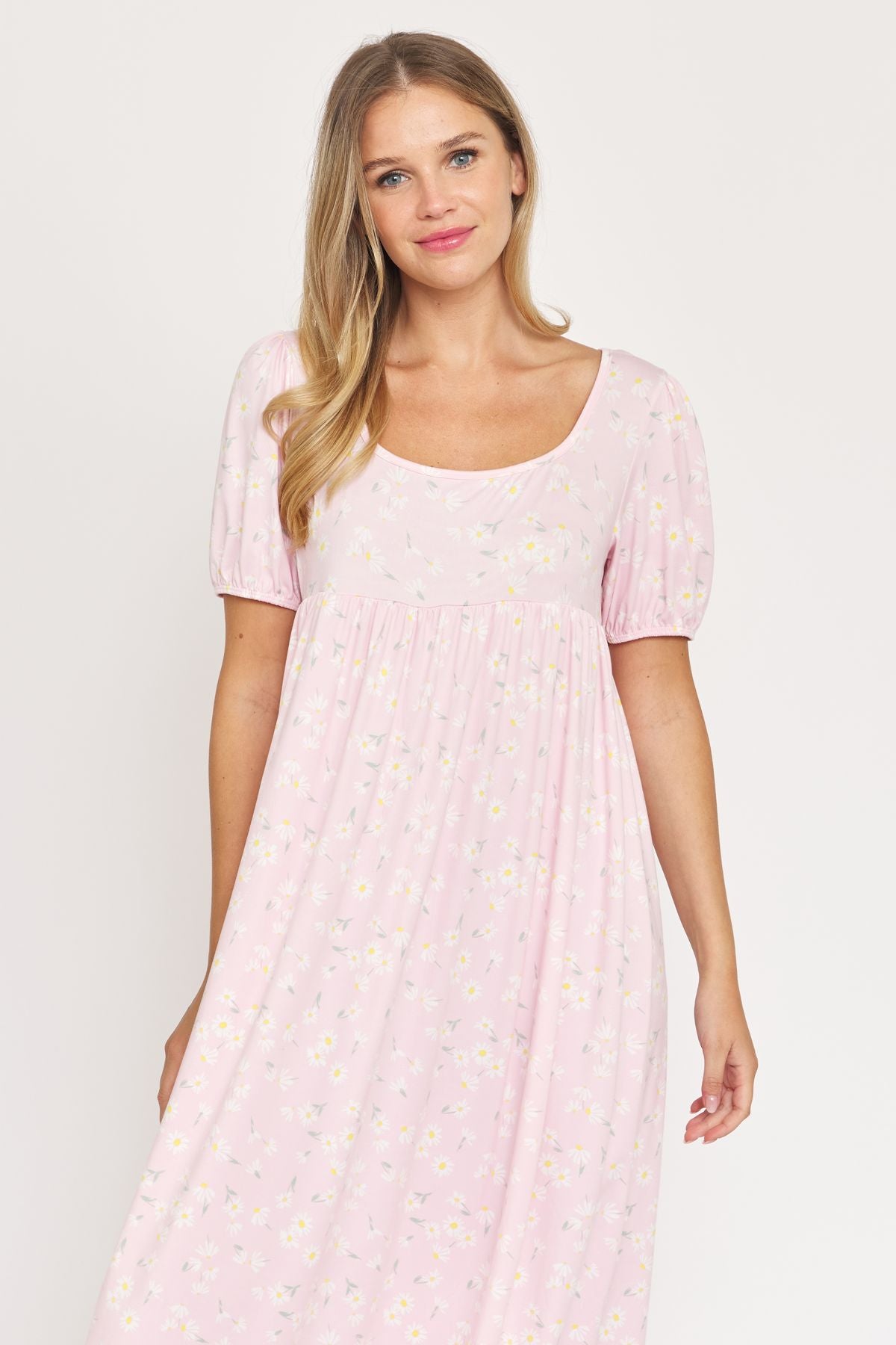 Pink Ditsy Floral Puff Sleeve Empire Waist Maxi Dress loges Pink Ditsy Floral Puff Sleeve Empire Waist Maxi Dress loges