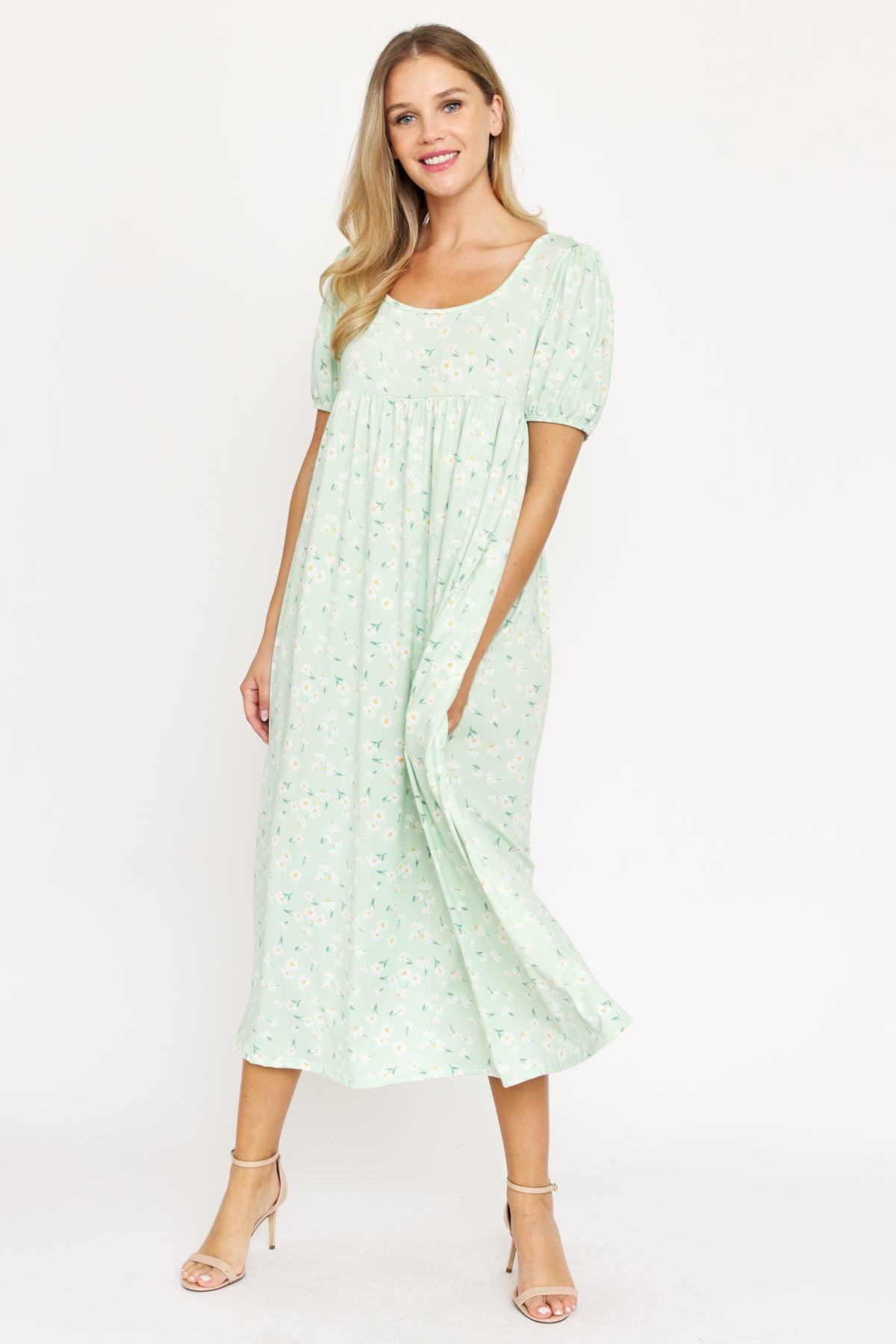 Green Ditsy Floral Puff Sleeve Empire Waist Maxi Dress Small Green Ditsy Floral Puff Sleeve Empire Waist Maxi Dress Small