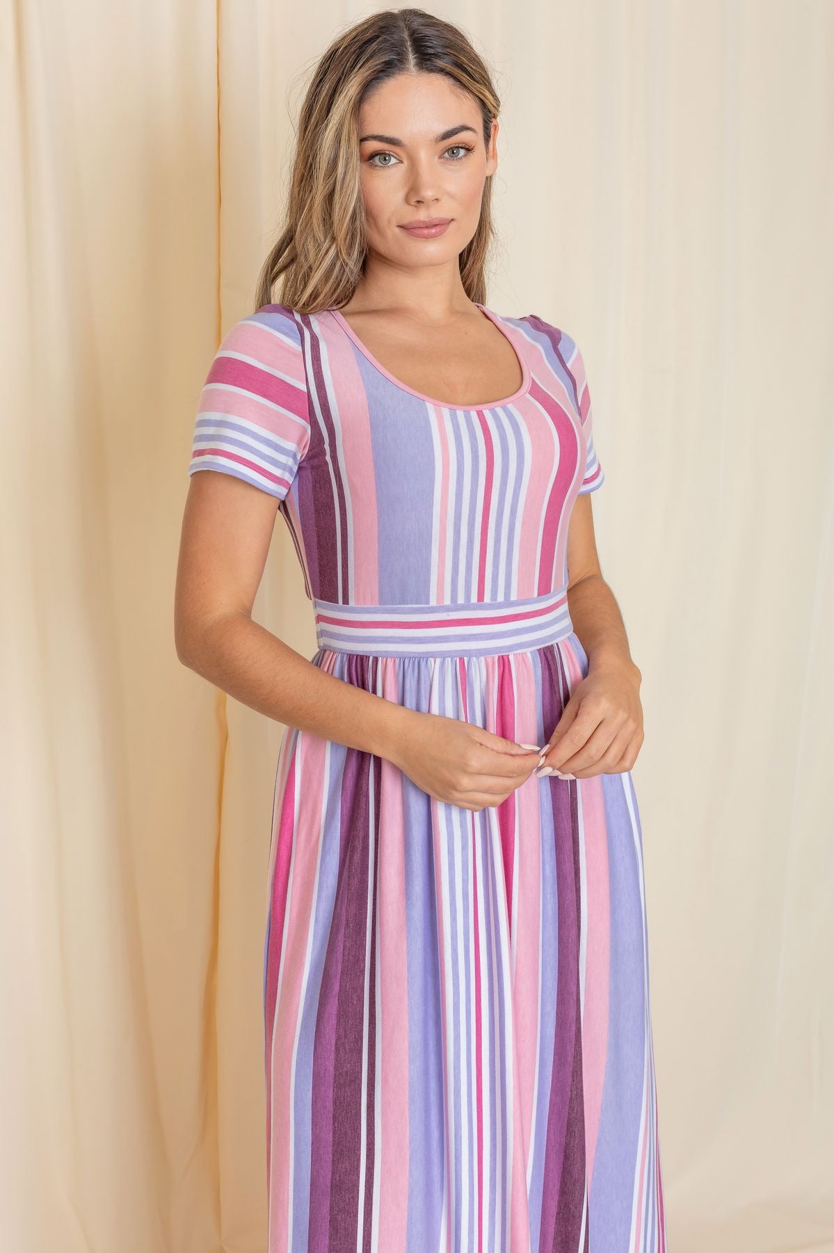 striped short sleeve maxi dress Stripe Short Sleeve Sweater Maxi Dress, Small
