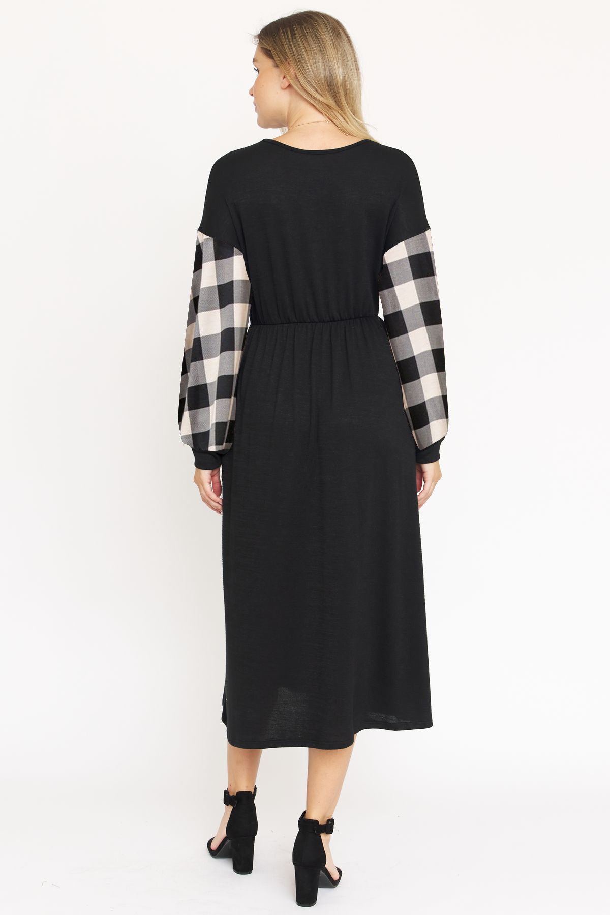 Ivory Buffalo Plaid Bishop Sleeve Midi Dress Large Ivory Buffalo Plaid Bishop Sleeve Midi Dress Large