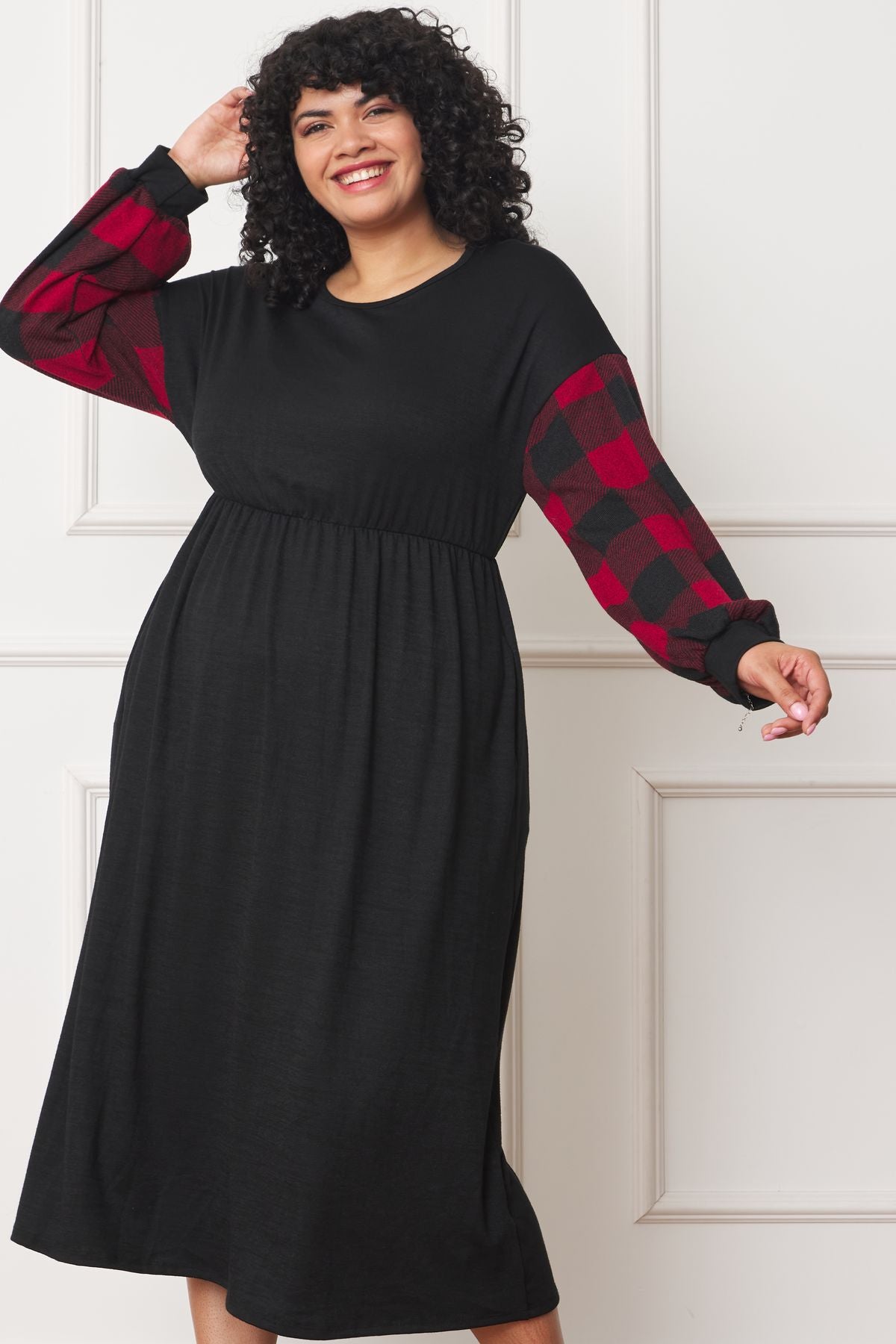 buffalo plaid midi dress Belted Buffalo Plaid Midi Dress