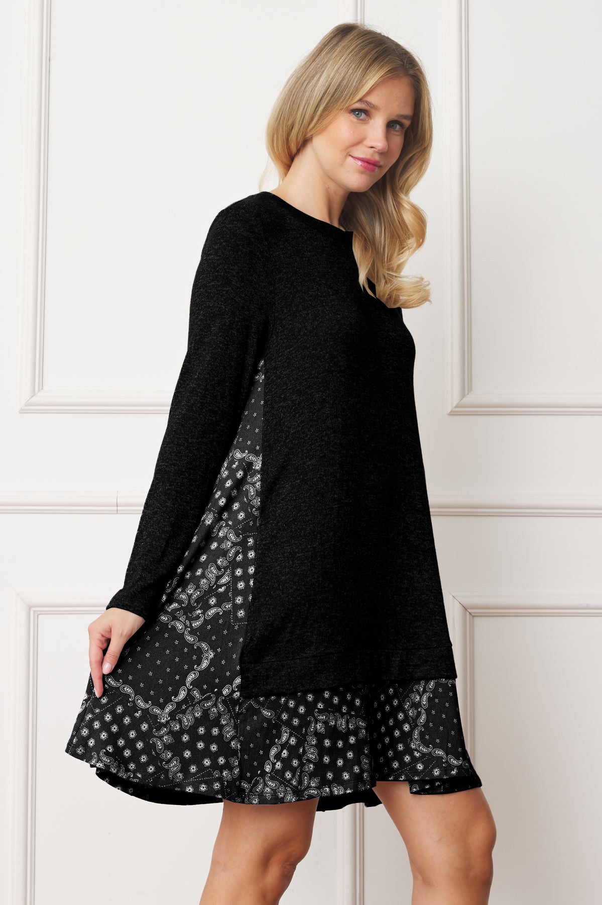 Black Bandana Paisley Layered Swing Dress_Plus 2X Black Bandana Paisley Layered Swing Dress_Plus 2X