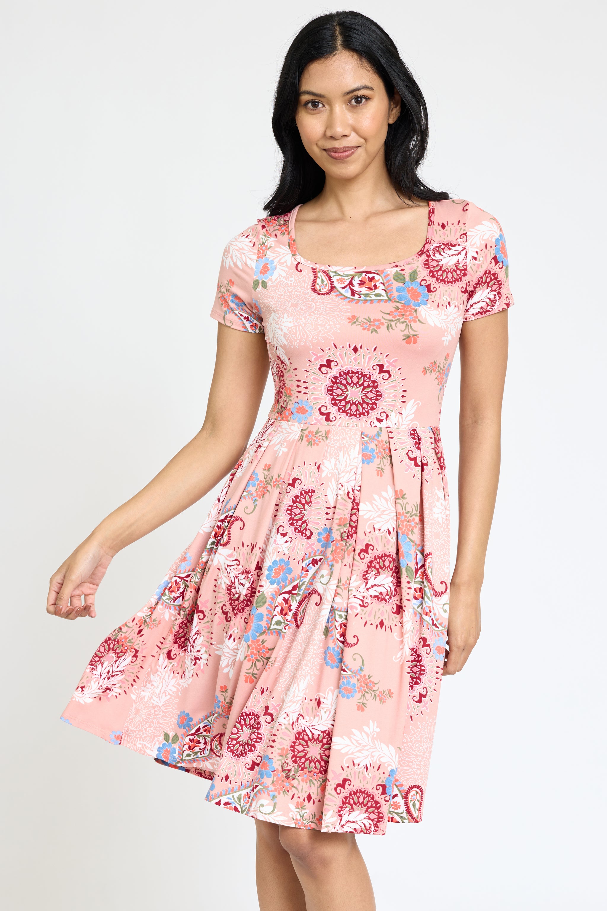 2 color pleats dress Medallion Paisley Short Sleeve Pleated | Colors SOLERSUN Women's Winter Fashion Multi/Misc Collection: Nevada Size:1-2 Years (90cm)