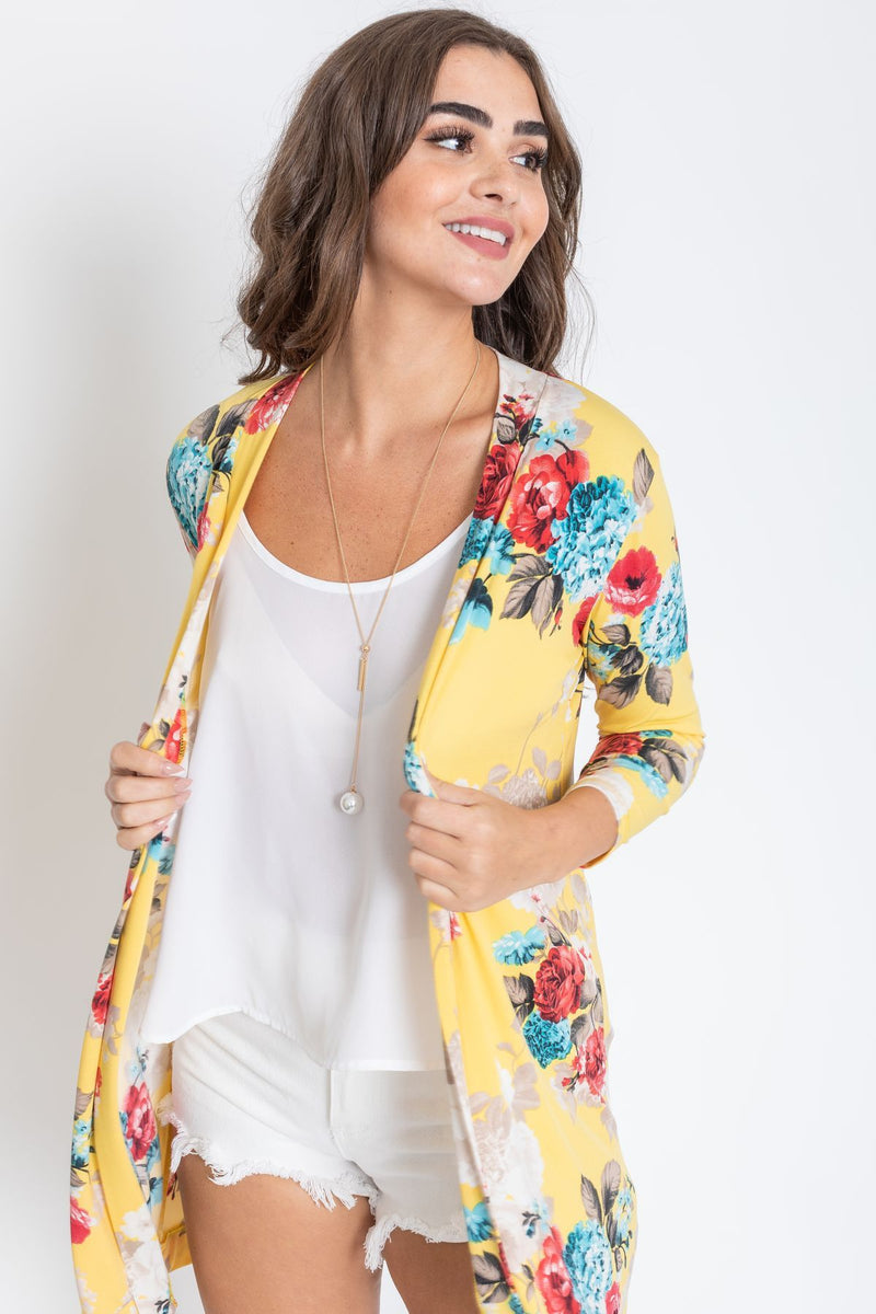 Yellow Floral Long Summer Cardigan – éloges