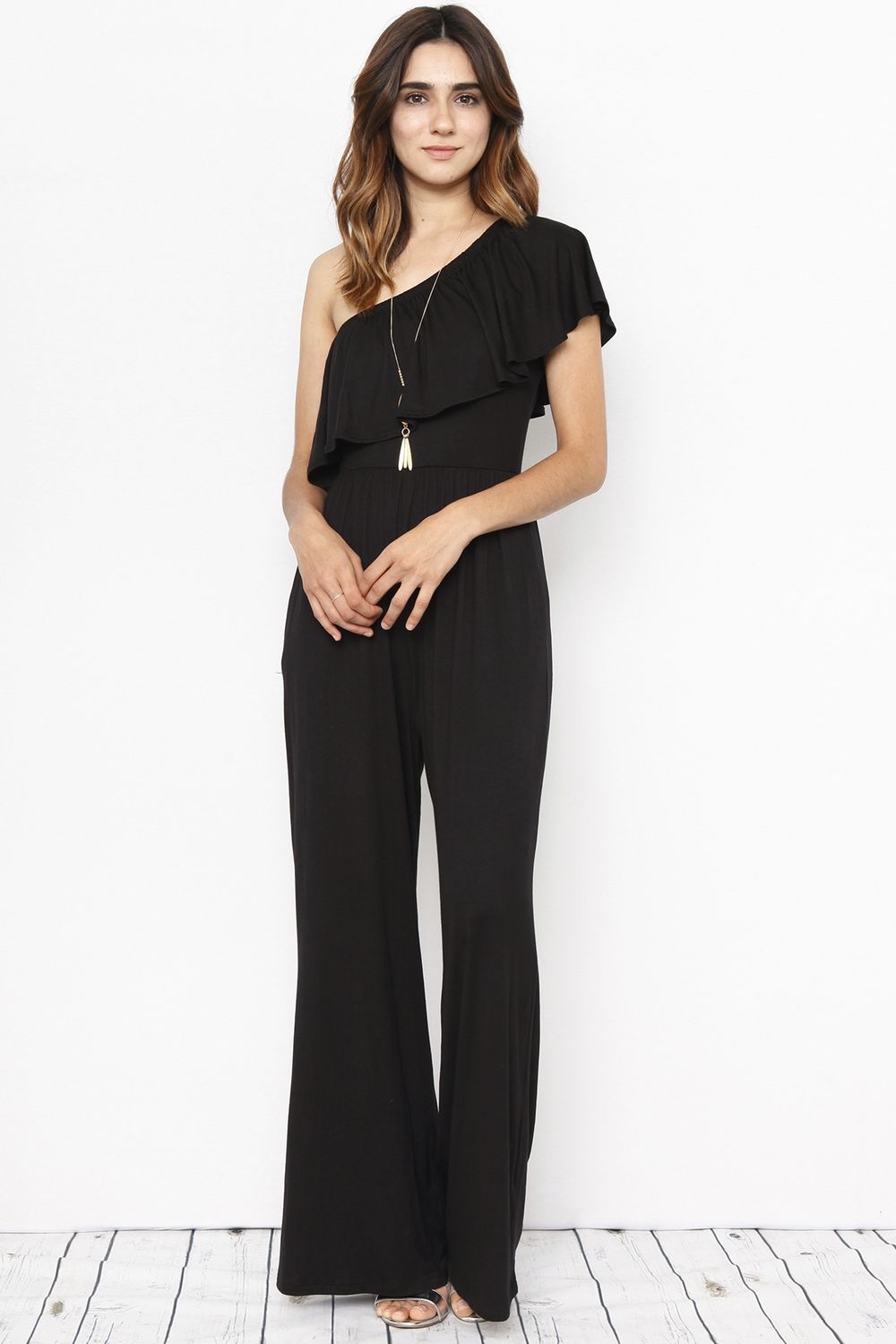 ONE SHOULDER RUFFLE JUMPSUIT