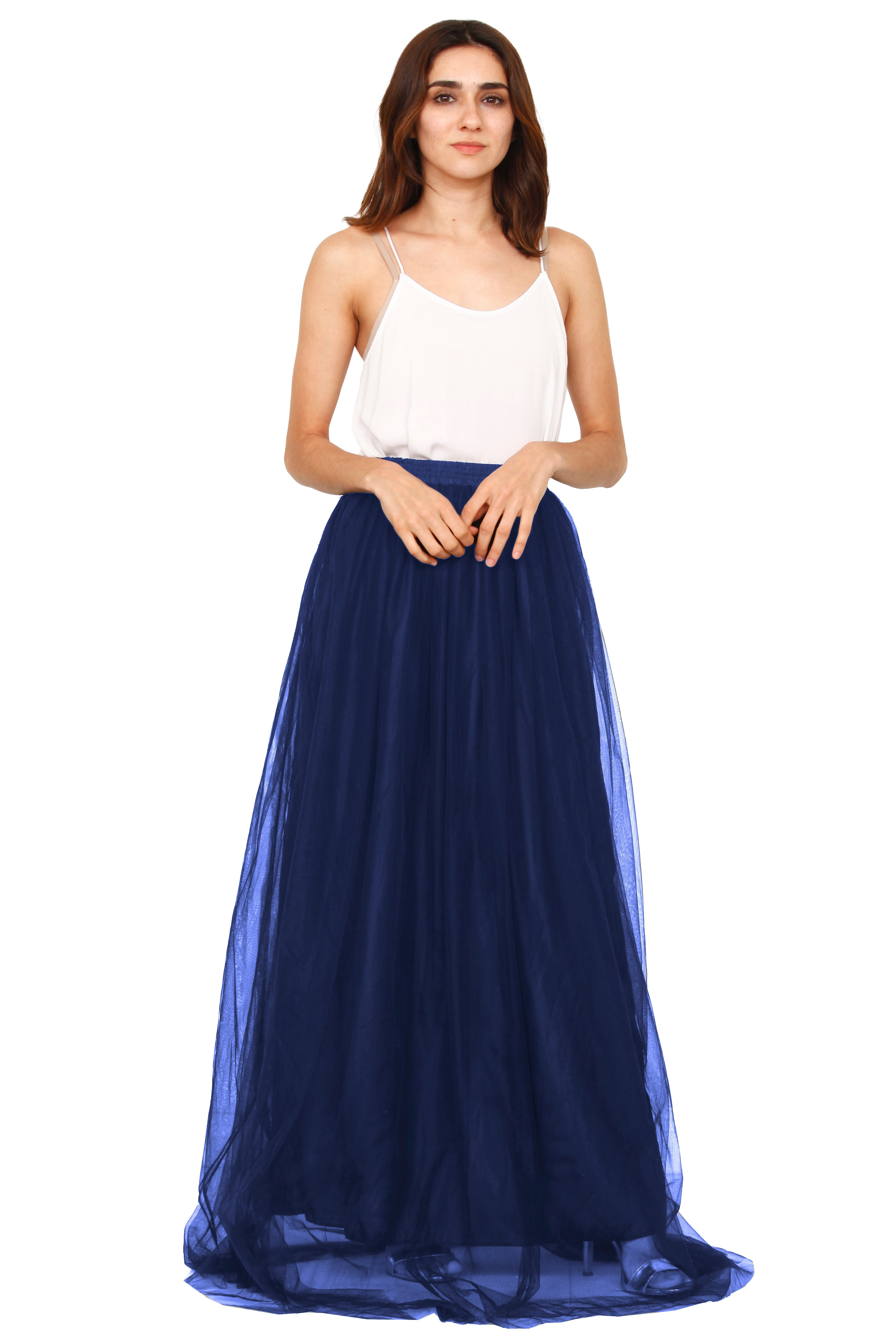 navy blue tutu dress Navy Strapless Puffy Midi Tulle Dress XS / 2 / Navy
