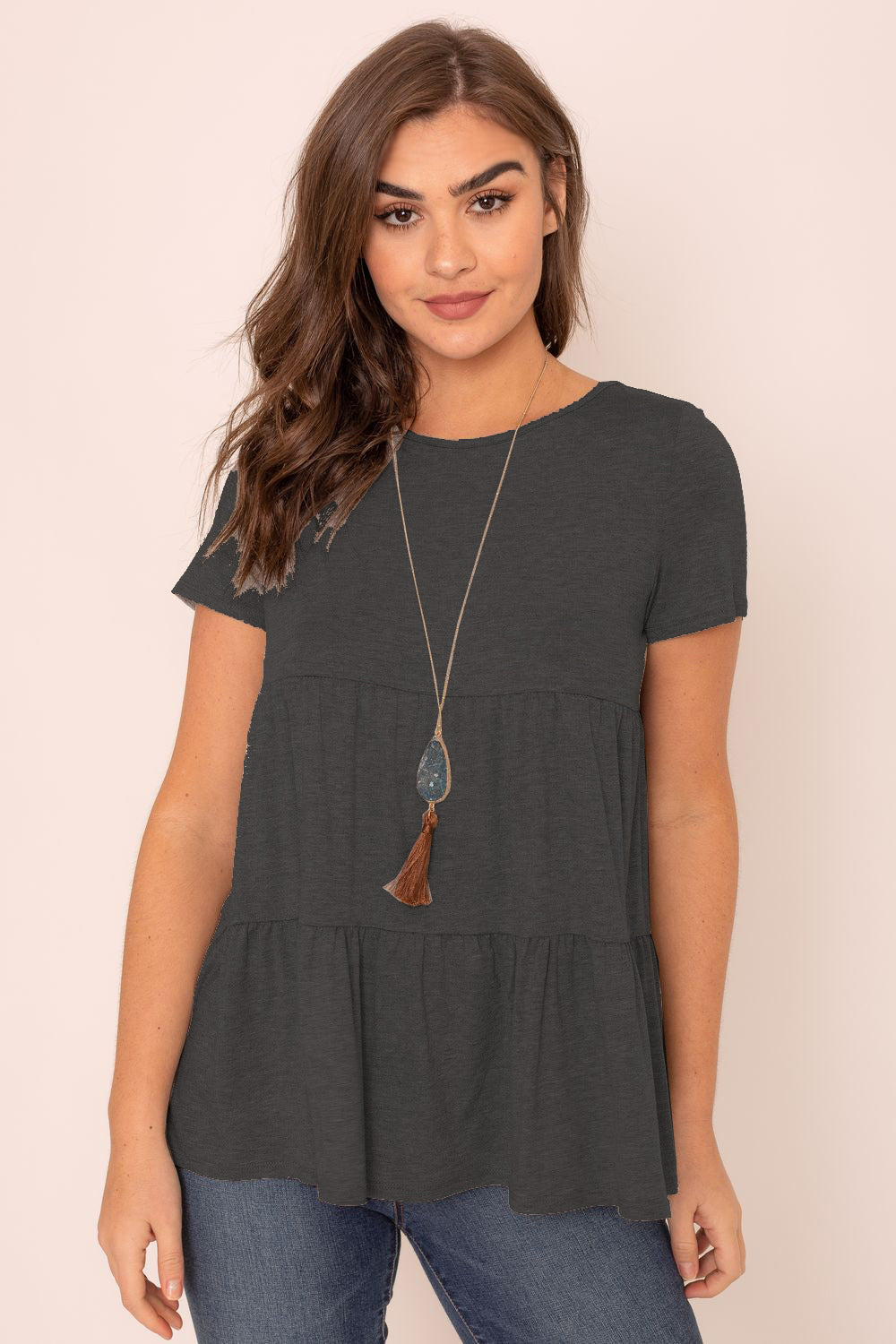 Solid Charcoal Two Tiered Ruffle Tunic – éloges