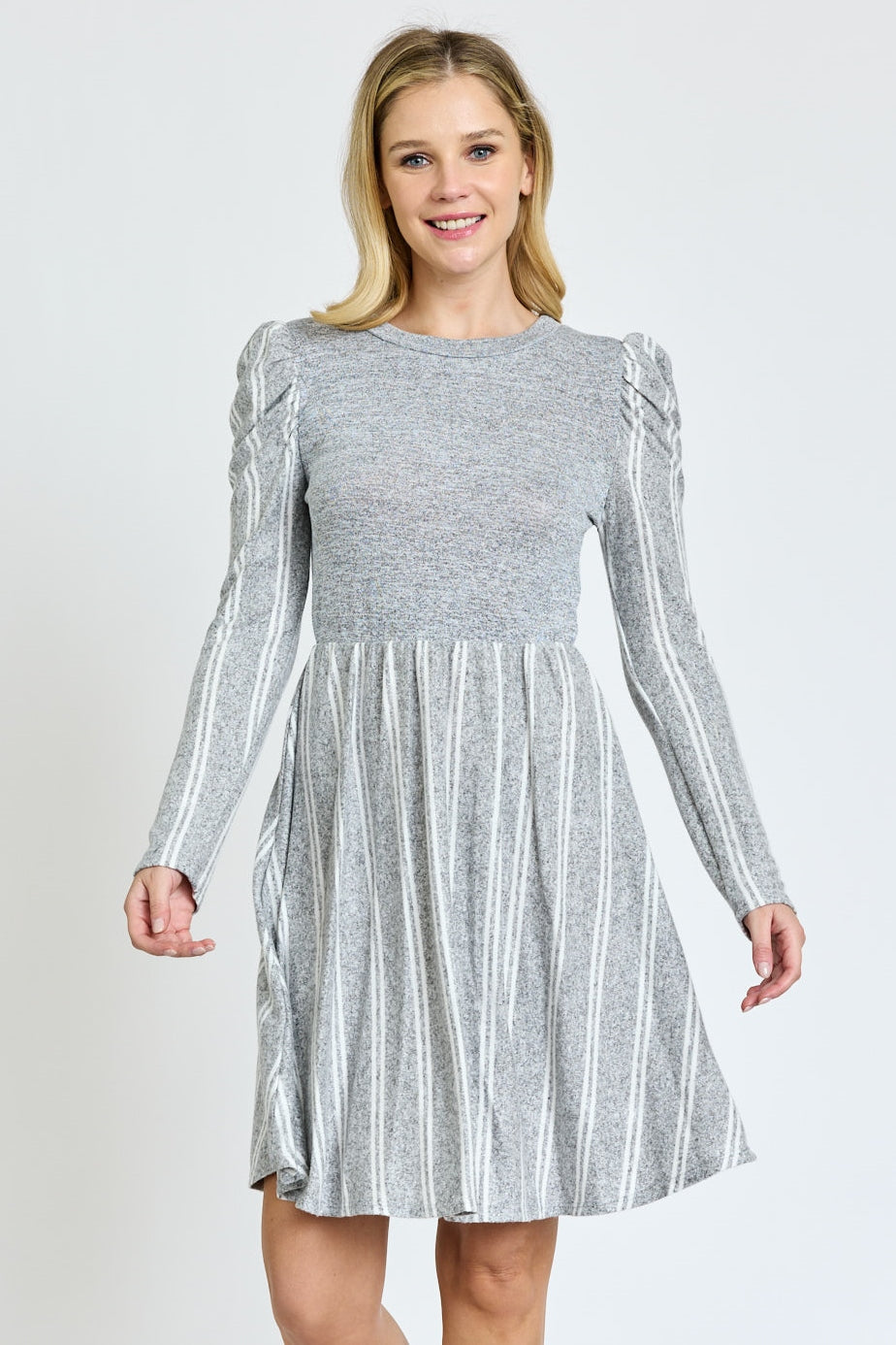 Striped flare-sleeve knit dress