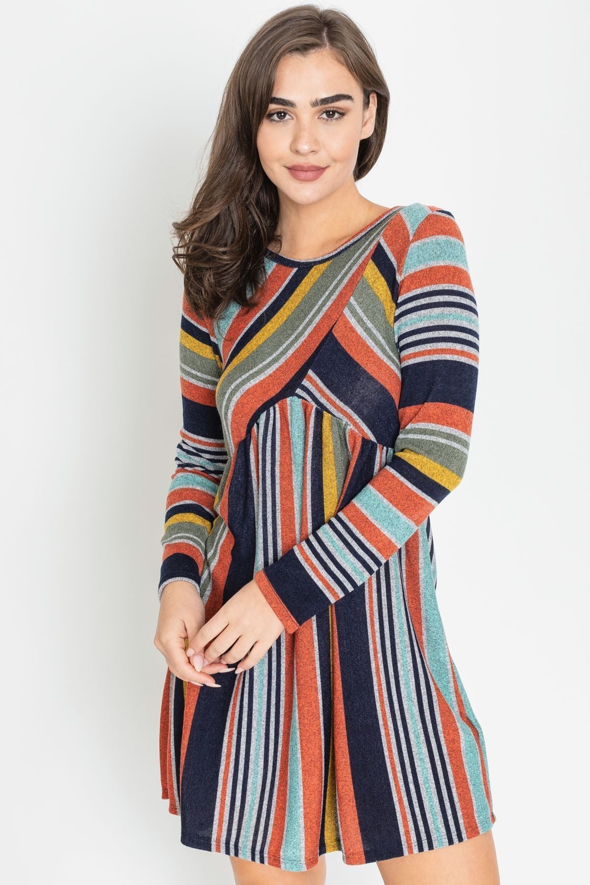 navy and orange striped dress Navy and Orange Stripe Mini Dress M
