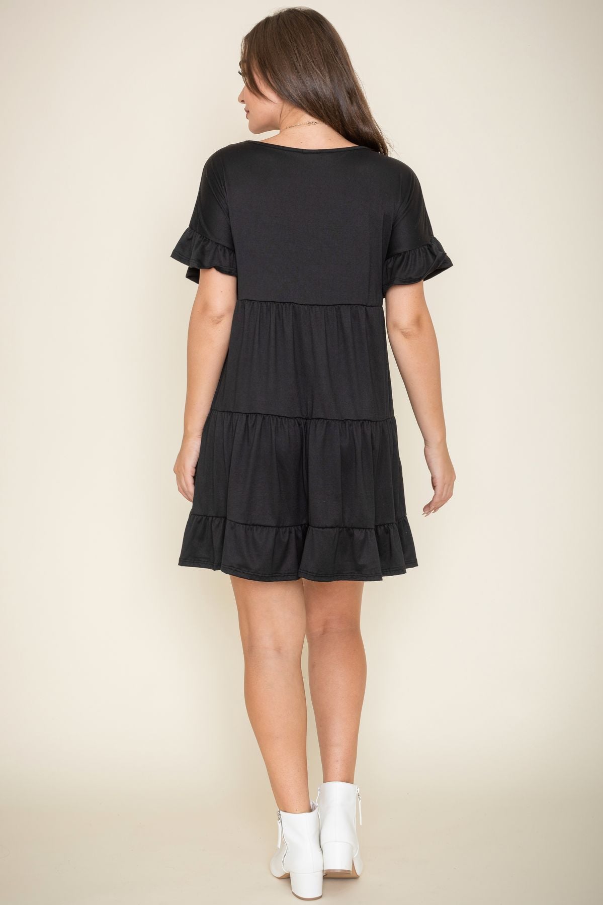 Solid Black Ruffle Trim Tiered Mini Dress XLarge Solid Black Ruffle Trim Tiered Mini Dress XLarge