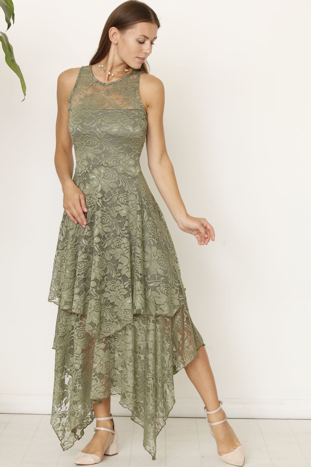 Olive Illusion Neckline Lace Maxi Dress Small Olive Illusion Neckline Lace Maxi Dress Small
