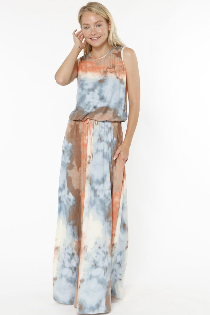 blue and orange tie dye dress Lanai Tie Dye Maxi Dress - Orange/combo