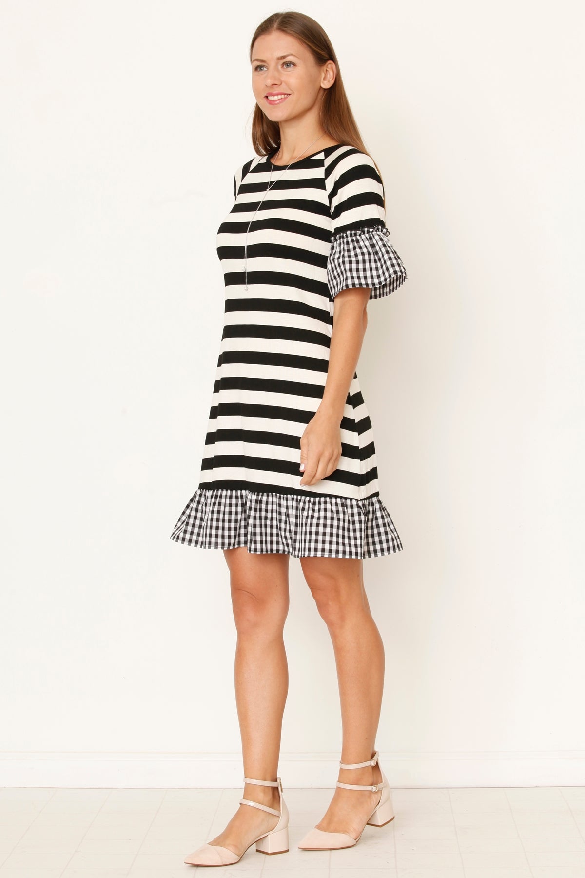 black stripe frill detail mini dress Bandeau Frill Hem Detail Mini Dress In Blue Stripe | EGO US