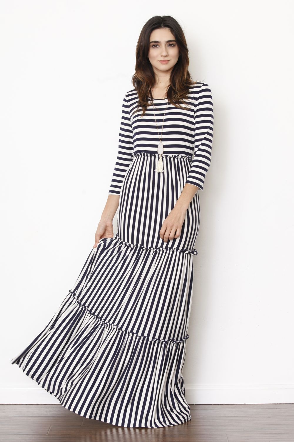 striped ruffle maxi dress Striped Organza Strapless Ruffle Maxi Dress